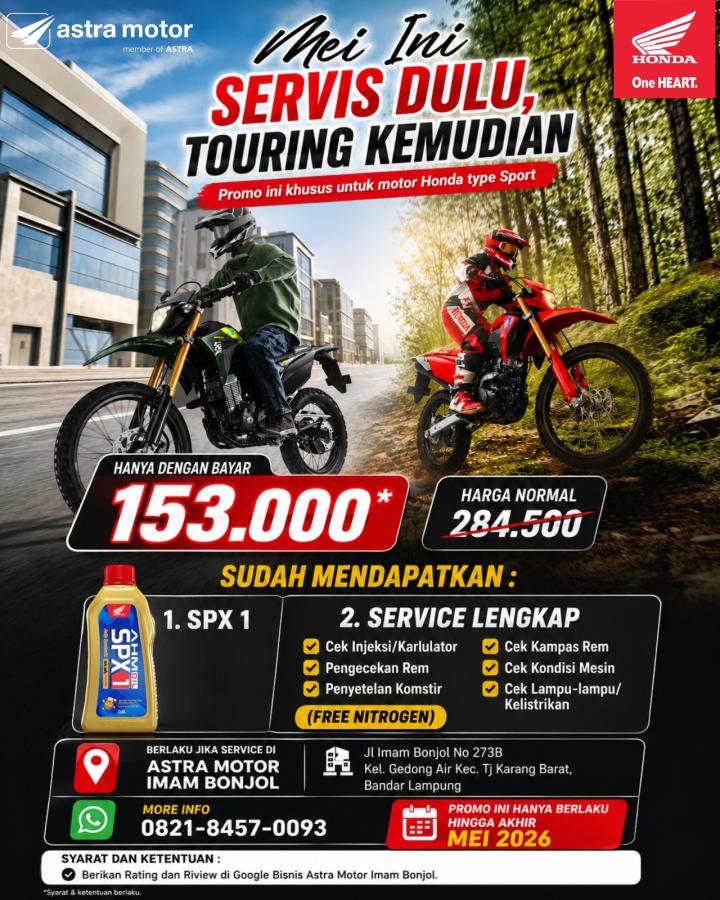 Persiapan Touring Maksimal, AHASS Astra Motor Imam Bonjol Geber Promo Servis Motor Sport Hanya Rp153 Ribu